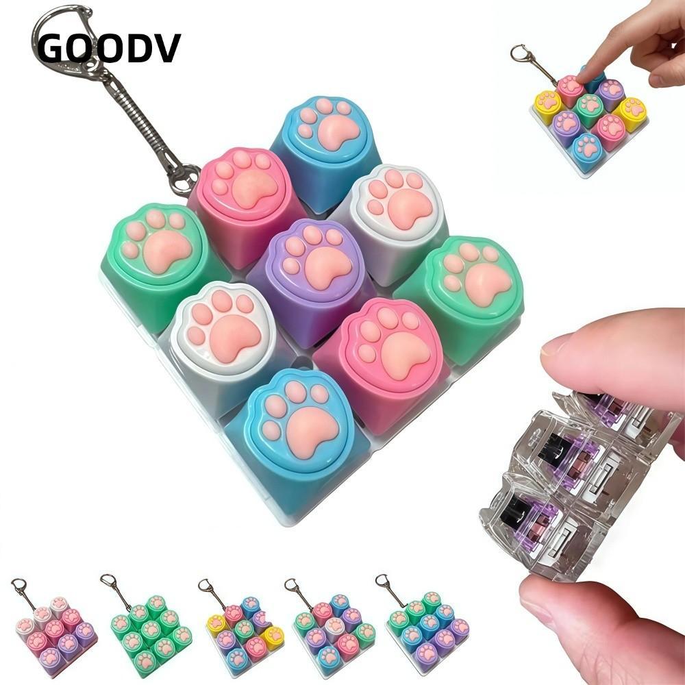GOODV Bàn Phím Clicker Đồ Chơi, Phím Nút Keycap Fidget Móc Khóa, Thư Giãn Hình Mèo 9 Phím DIY Bàn Ph