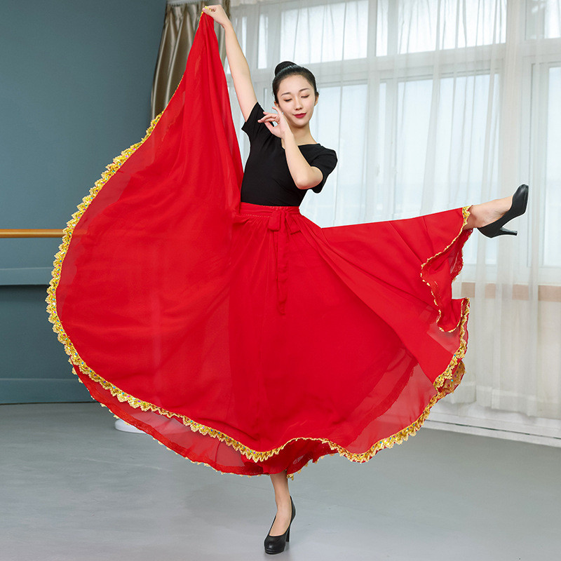 Váy ren 720 độ chữ A Váy voan cạp cao Váy khiêu vũ Sequin