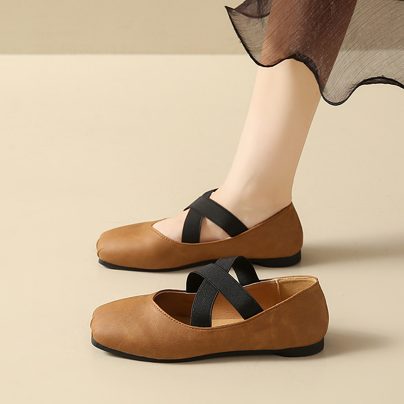 Yongge Women's Shoes 1208 Mary Jane Flats French Gentle Ballet Shoes Flat Mom Shoes Elderly Shoes