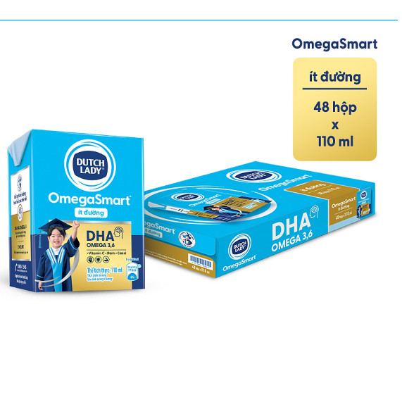 Thùng 48 hộp Sữa Dinh Dưỡng Dutch Lady OmegaSmart Ít Đường 110 ml