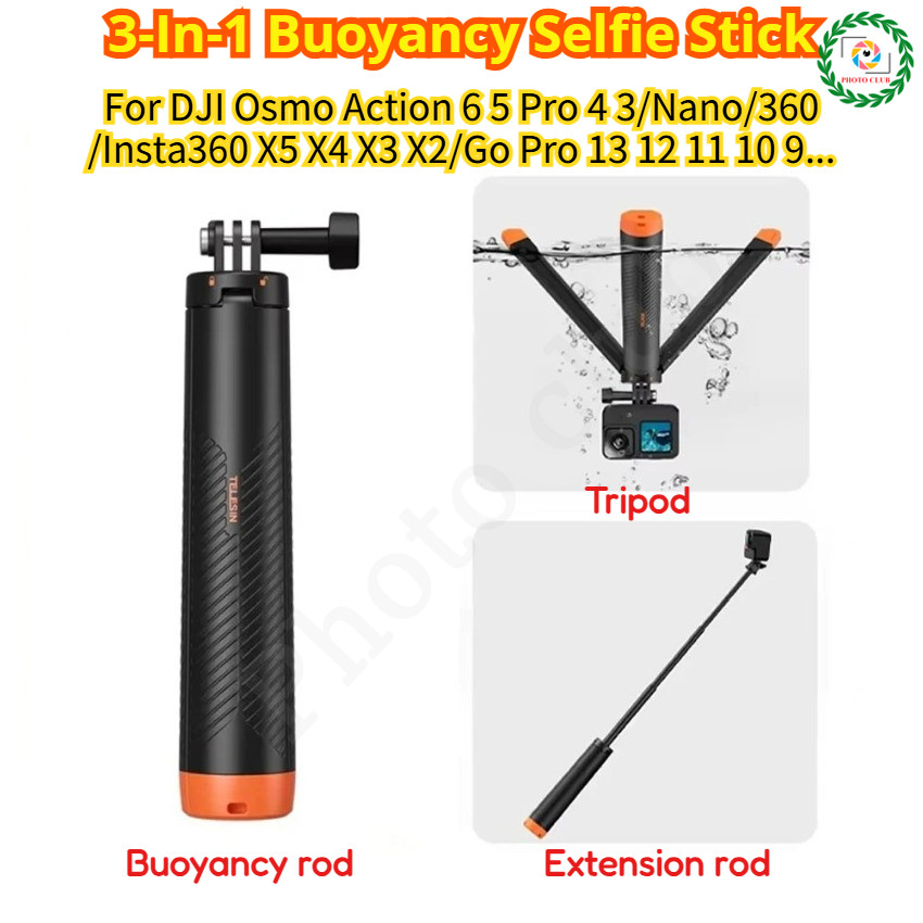 Chân máy selfie nổi TELESIN cho DJI Action 6 / DJI Nano 360 / Insta360 X5 / Go Pro 13 12 Phao lặn se