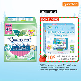  Băng Vệ Sinh Sạch Khuẩn Siêu Mỏng Cánh 25Cm Super Slimguard Laurier 7 Miếng 