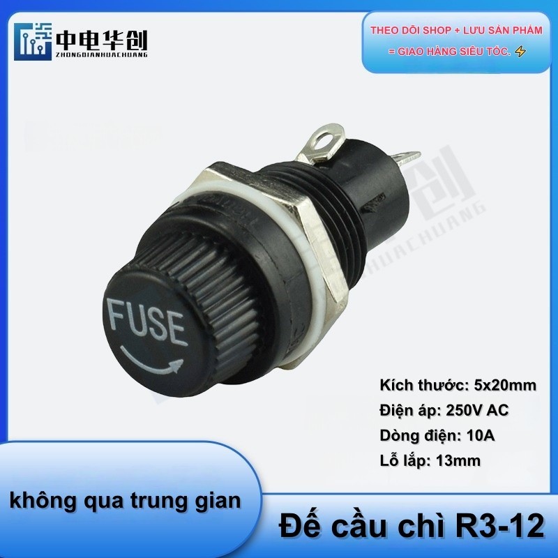 Giá đỡ cầu chì R3-12 - 5x20mm 10A 250V (Loại núm quay) - Nhập khẩu - GIỮ FUSE