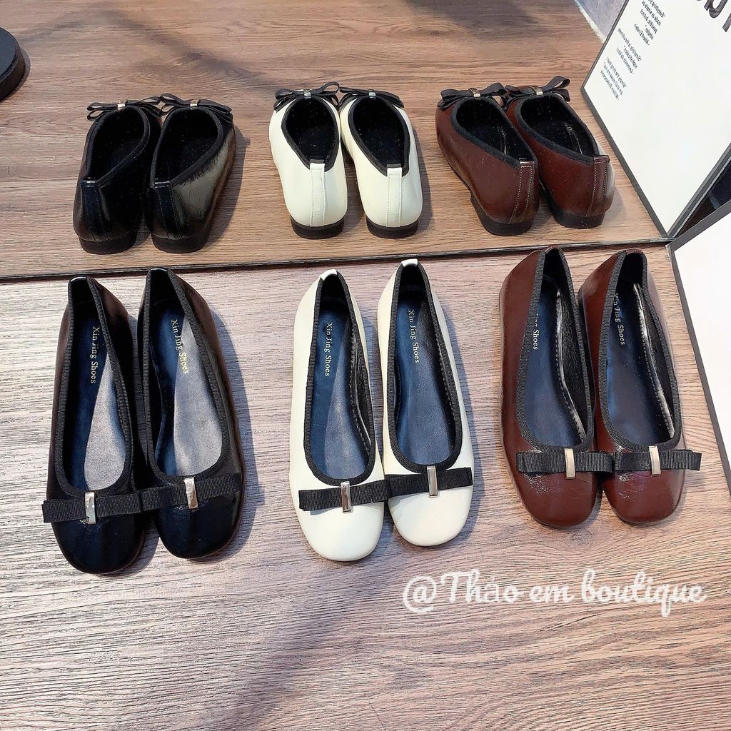 [Có Sẵn - BB16] Giày búp bê nữ đế mềm viền đính nơ vải nhỏ xinh [QCCC]