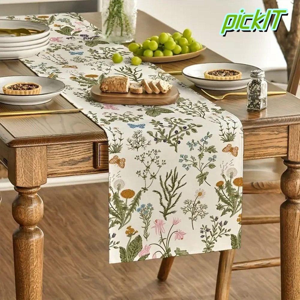 PICKIT Table Runner, Vải trải bàn hoa cổ điển cách nhiệt, Hoa văn hoa Vải lanh bướm Bàn trà Vải tran