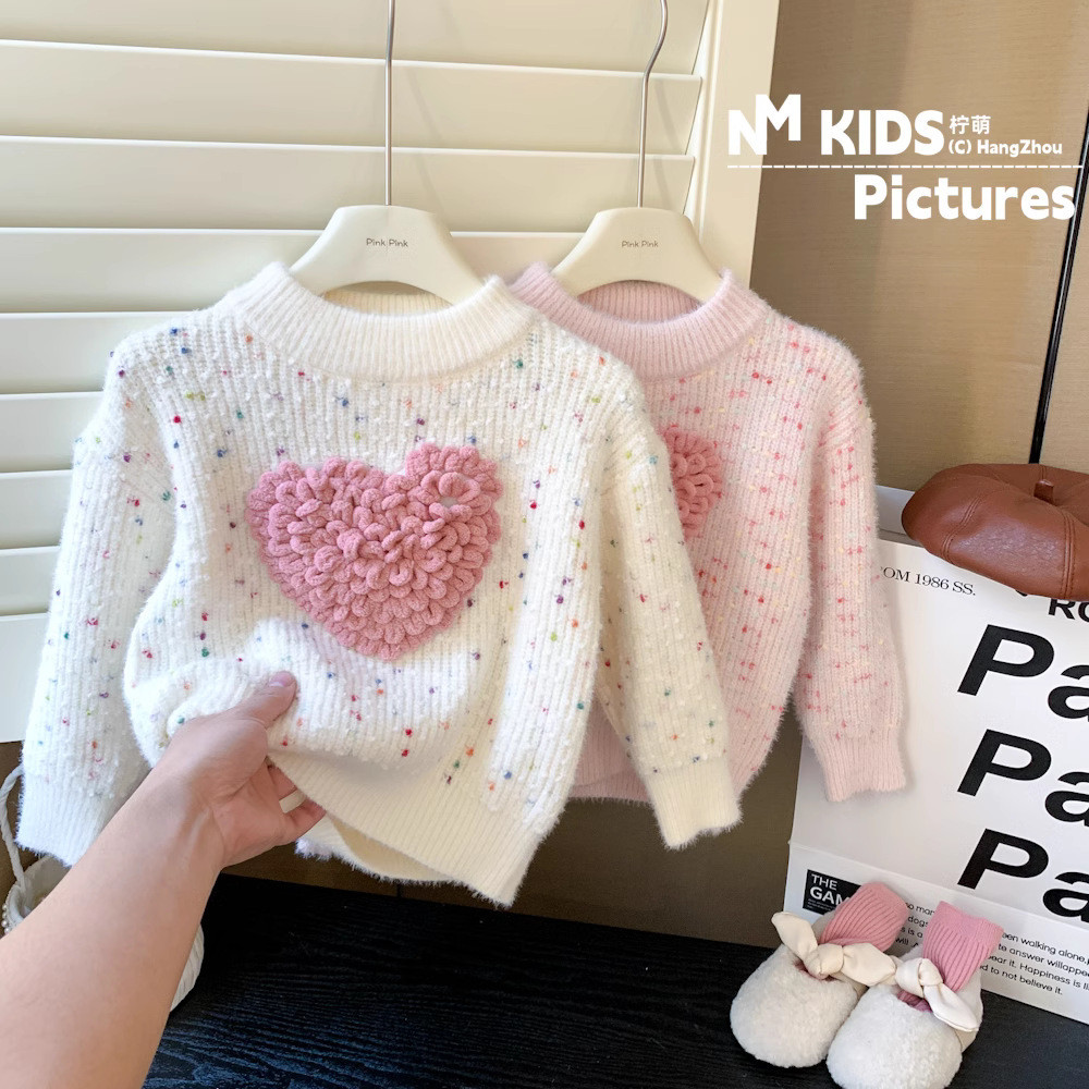 Girl's Sweater New Western Style Children's Love Top Little Girl Korean Style Knitwear Baby Sweater 