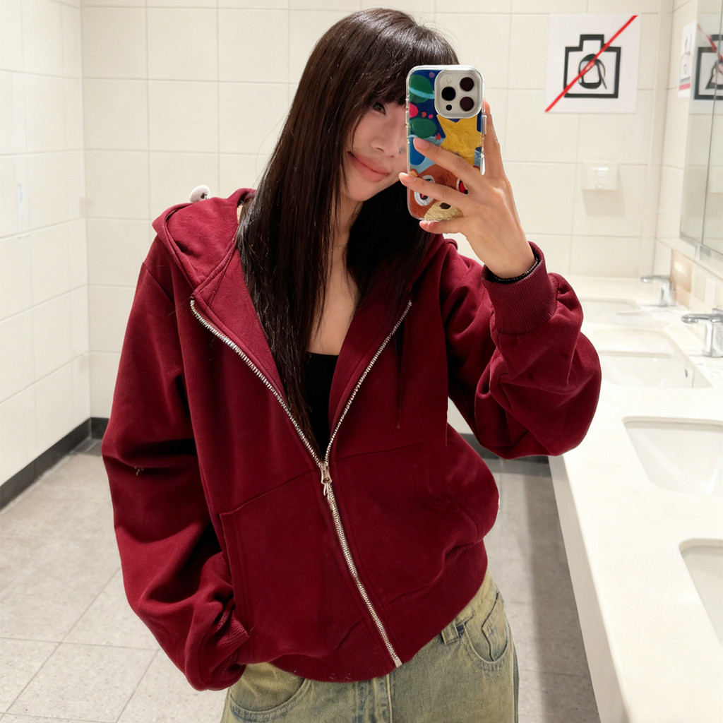 áo khoác mùa đông nữ màu đỏ áo khoác hoodie zip âu mỹ girl phố y2k local brand Salute | BigBuy360 - bigbuy360.vn