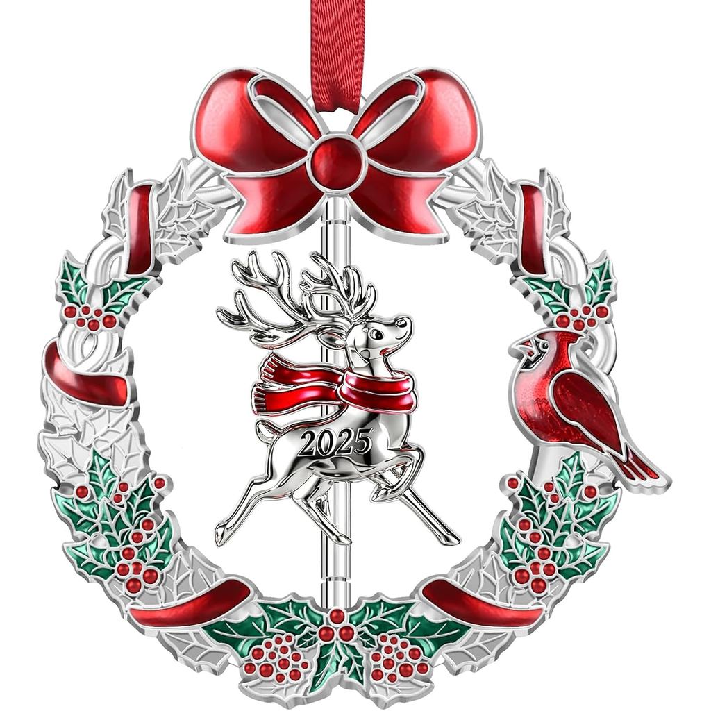 Christmas Ornament 2025 for Xmas Tree Hanging Decorations - 2025 Deer Christmas Wreath Ornament with