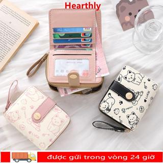 Ví ngắn HEARLY, Hộp đựng thẻ ID nhẹ bằng da PU, Ví đựng tiền xu dung tích lớn hình mèo dễ thương
