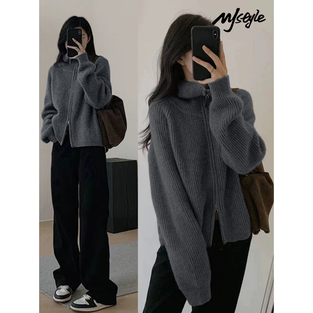 MJstyle Đứng Cổ Áo Cardigan Áo Len Nữ Thu Đông 2026 Phong Cách Mới Tất Cả Trận Đấu Mỏng Hơn Nhìn Nhỏ