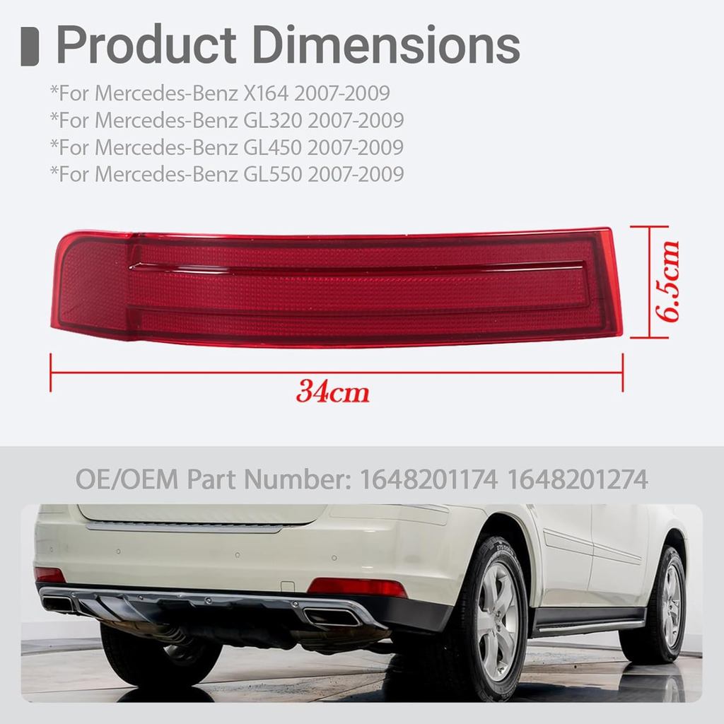 Đèn phản quang cản sau cho Mercedes Benz GL320 GL450 GL550 2007-2009 Đèn cảnh báo 1648201274 UPSR bê