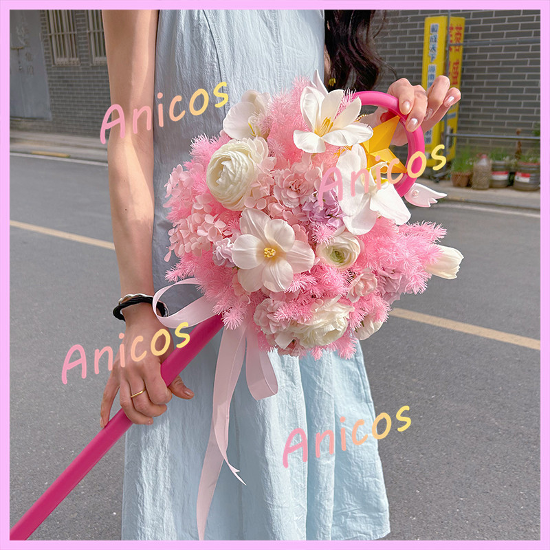 Cardcaptor Sakura Anime Cosplay Magic Wand Prop Bird Head Staff with Clow Cards Moka Girl Star Wand 