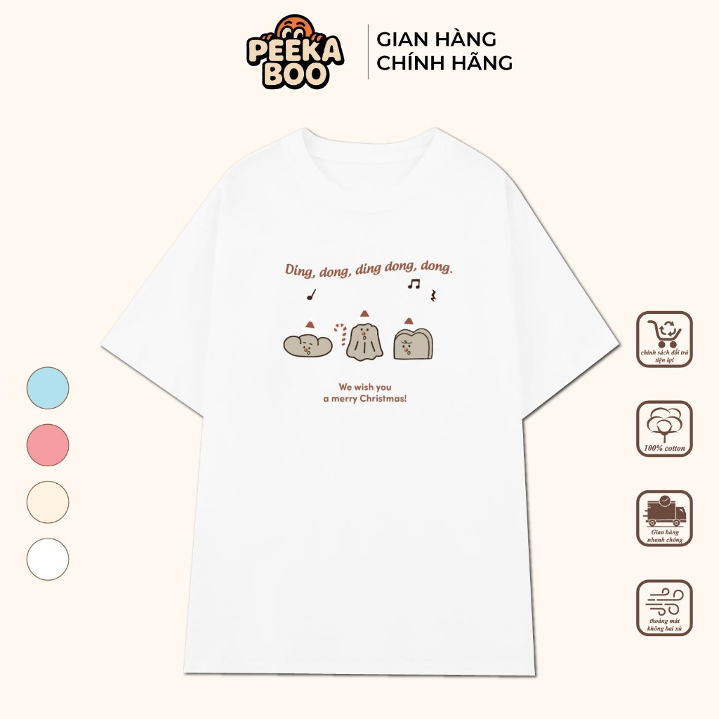 [PEEKABOO]Áo Thun Noel Unisex PEEKABOO Áo Đôi Form Rộng Oversize Cotton 2 Chiều In Hình Ding Dong Ch