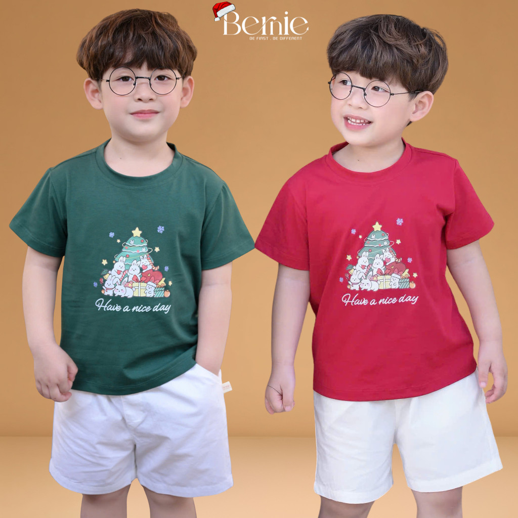 Set bộ cộc tay cho bé trai bé gái họa tiết giáng sinh noel Jinger bell đỏ xanh 9 đến 25kg T1025B11Đ