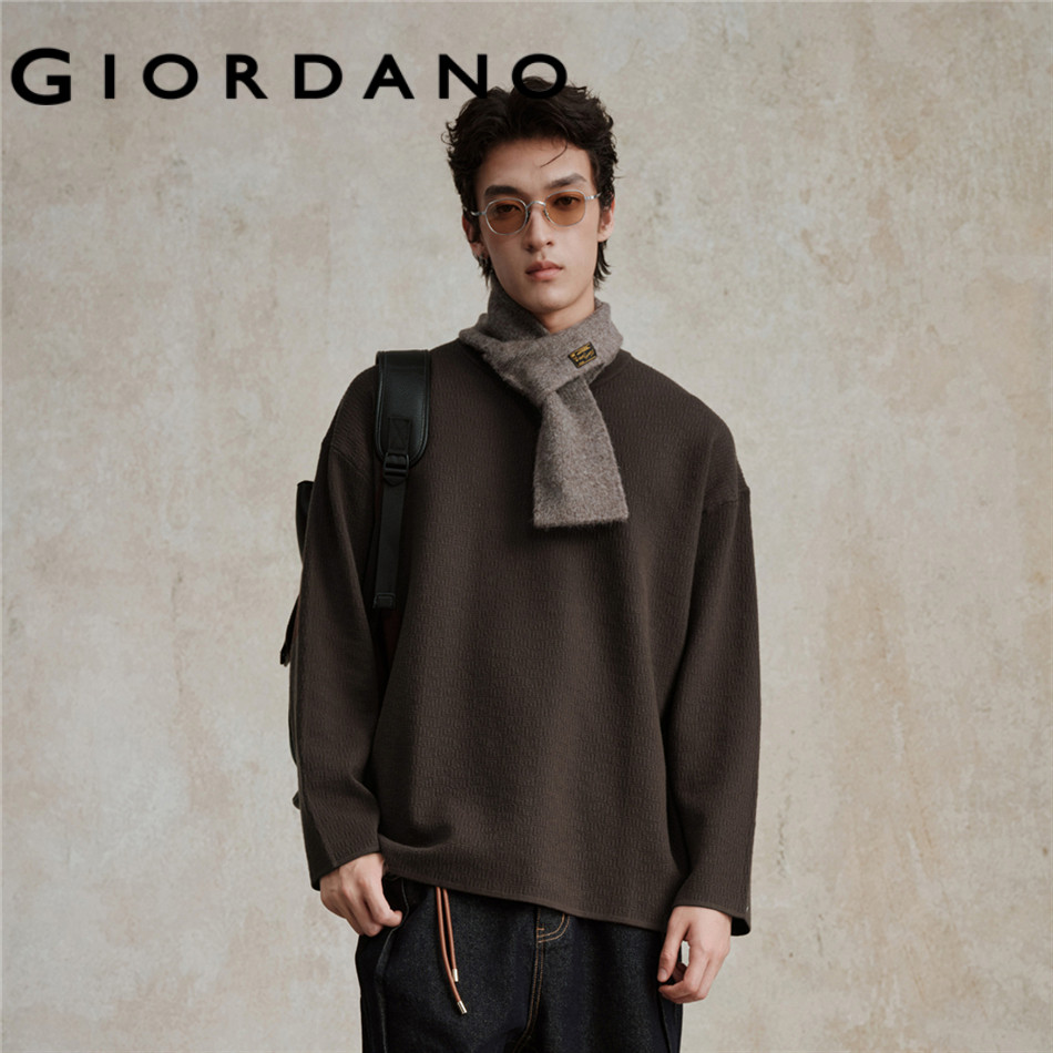 GIORDANO MEN Textured crewneck loose sweater 18055704