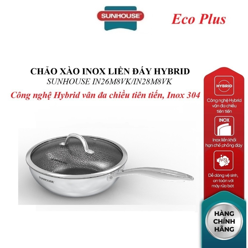 Chảo xào inox liền đáy Hybrid Sunhouse IN26M8VK/N28M8VK, Công nghệ Hybrid vân đa chiều tiên tiến, In