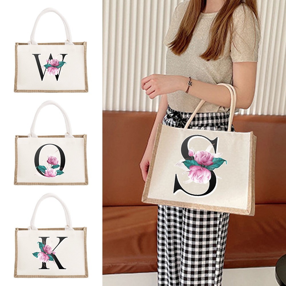 Jute Bag Tote Bags Whitemarble Print Personalized Bridesmaid Bridal Party  Trip Gifts Canvas Bags