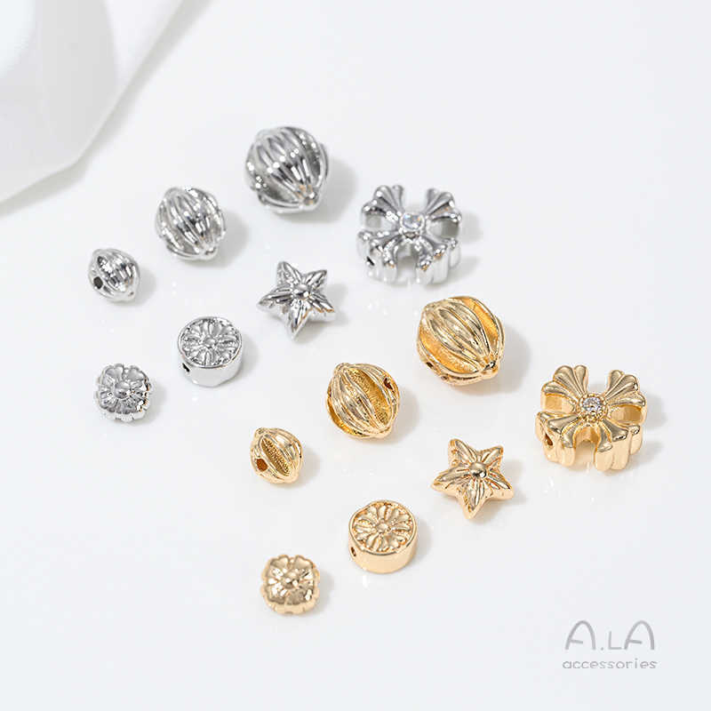 ((5 Cái) Giữ Màu 14K Gold-Clad Cross Four-Leaf Clover Ngôi Sao Năm Cánh Qua Lỗ Miếng Đệm Hạt Vòng Ta