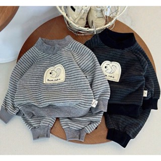  Bộ quần áo thêu gấu chất len lông nhung mềm cho bé 9-28kg 