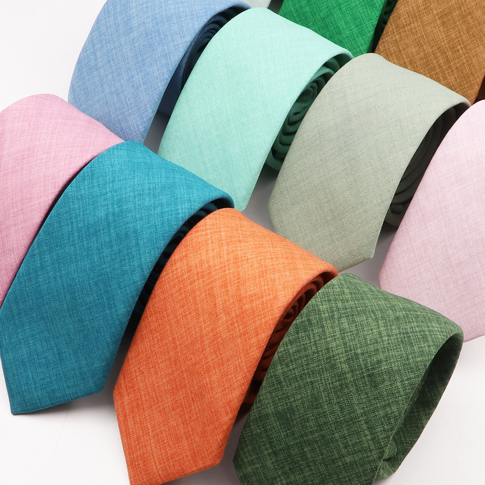 Cà vạt skinny nam cao cấp, 100% cotton, màu hồng, xanh, cam