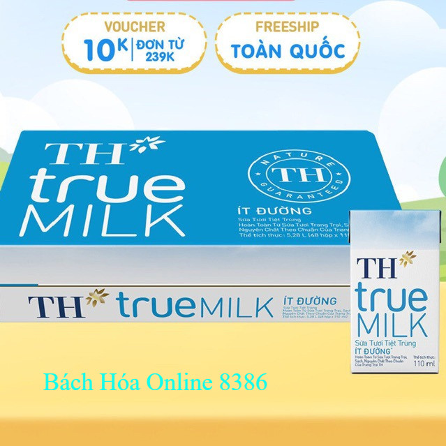 Thùng 48 hộp sữa tươi tiệt trùng TH true MILK ít đường 110 ml (110 ml x 48)
