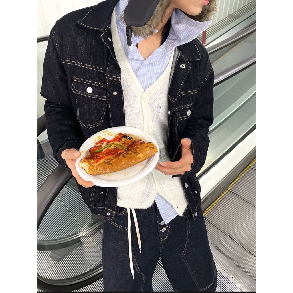 ISSM Vintage Washed Raw Denim Jacket Cardigan Versatile Loose Unisex Casual Jacket cleanfit