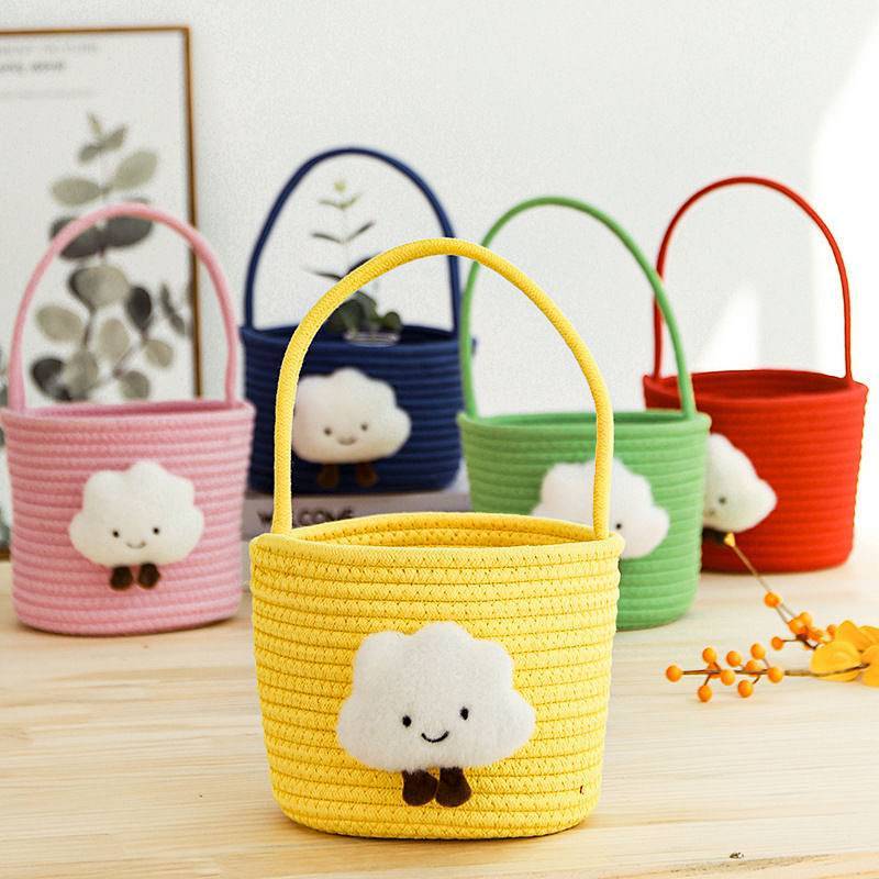 Cartoon Cloud Cotton String Woven Hand Basket Sundries Storage Basket Children's Portable Picnic Bas