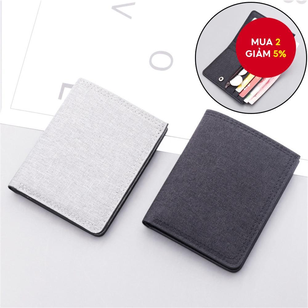 Ví ngắn vải canvas nam - Ví tiền xu & giá đỡ thẻ dọc