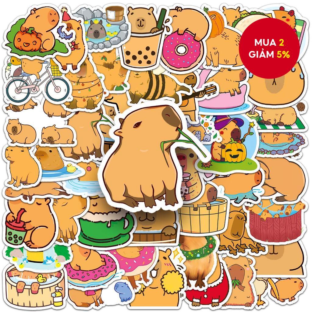 50 Miếng Nhãn Dán Vui Nhộn Hình Capybara Tự Làm, Nhãn Dán Xe, Nhãn Dán Bảo Hiểm, Nhãn Dán Trang Trí 