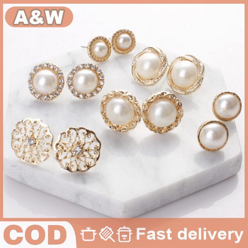 A&W Earings Set - Thanh lịch với Pha lê Kim cương Giả và Ngọc trai