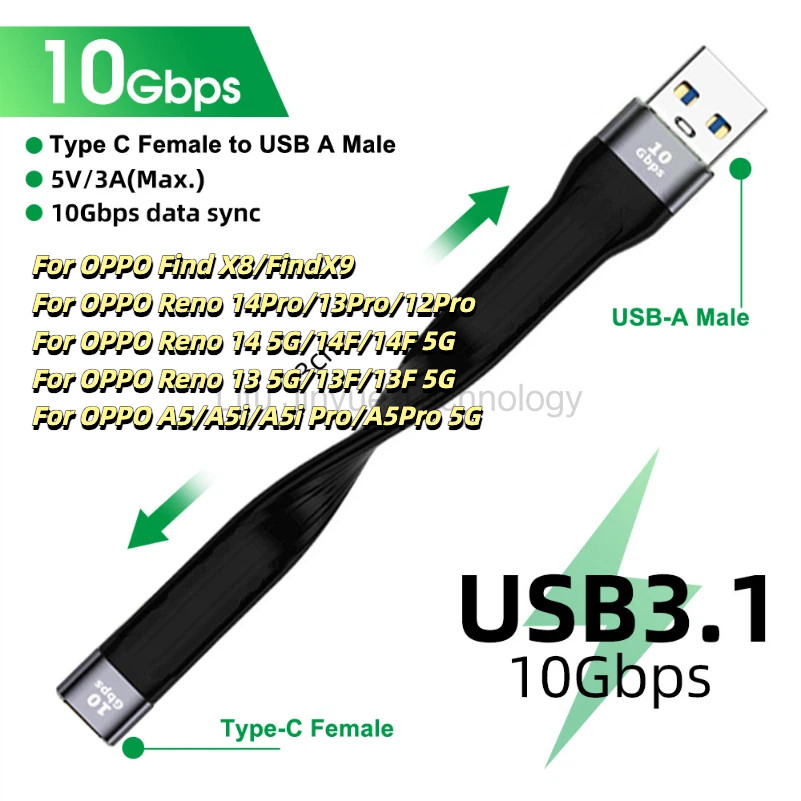 Truyền 10Gbps Cáp dữ liệu di động siêu ngắn sạc 13CM LIKAIYUE USB A sang Type C PD dây sạc nhanh cho