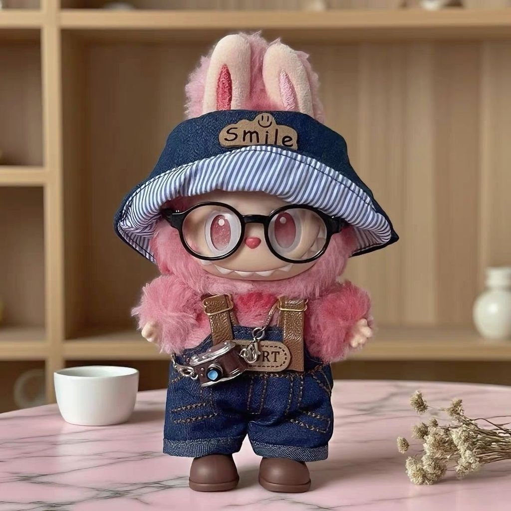 Set Đồ Denim Retro Labubu V1-V3 17cm - Phối Đồ Cá Tính Với Quần Yếm, Mũ Đi Biển & Boot - Thiết Kế Độ