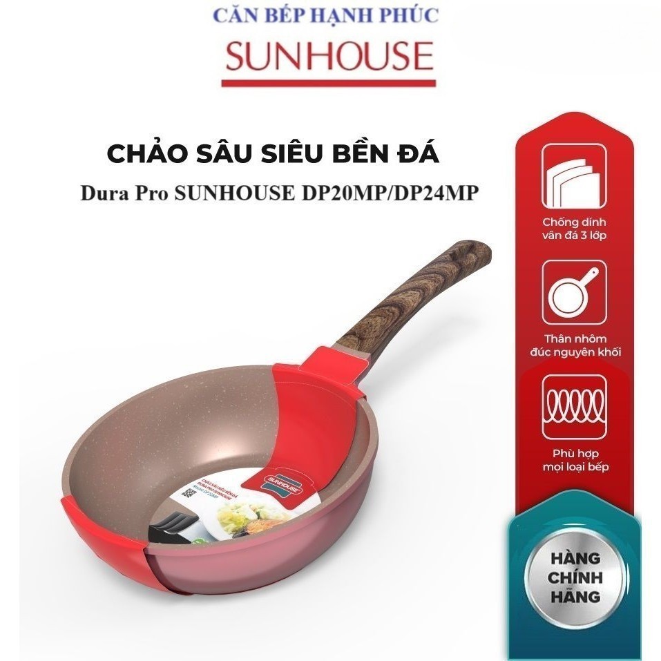 Chảo sâu chống dính siêu bền đá Dura pro SUNHOUSE DP20MP DP24MP
