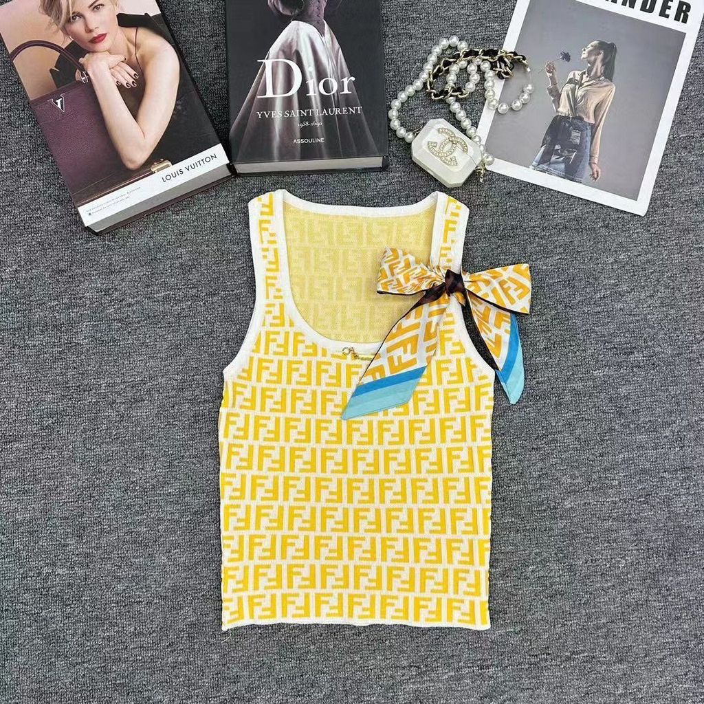 FENDI1544 Phong Cách Mới Đáy Chữ Dệt Kim Áo Ôm Hơn Nhìn Nữ