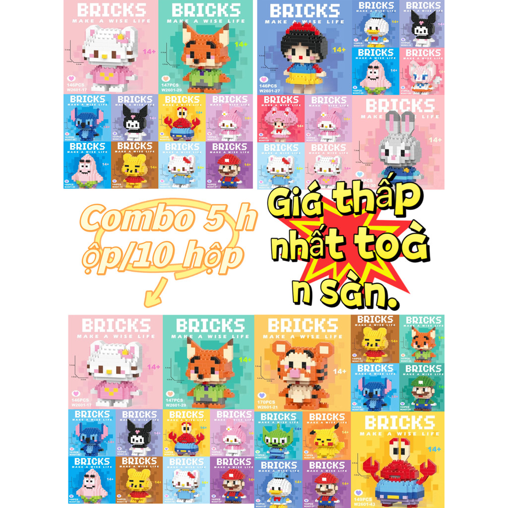 Combo 10 Hộp Bộ Xếp Hình 3D Mini Hoạt Hình – Đồ Chơi Lắp Ráp Sáng Tạo DIY, Phát Triển Trí Tuệ Cho Bé