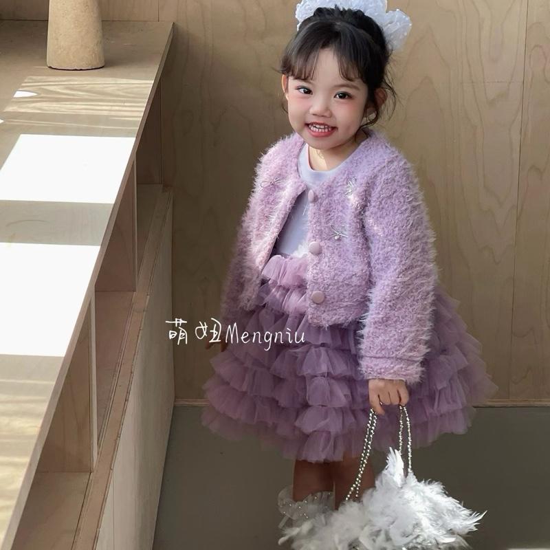 [SALE]  Cá Mập Con - V630: (Form Trên Gối) Sét Váy + Áo Dạ Đính Nơ Vàng Xinh Bé Gái Qccc, Sét Váy Cô