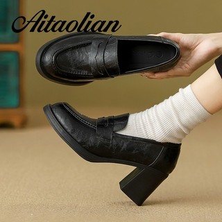 Giày nữ Brogue 7cm da thật chính hãng phong cách Anh Quốc, màu đen