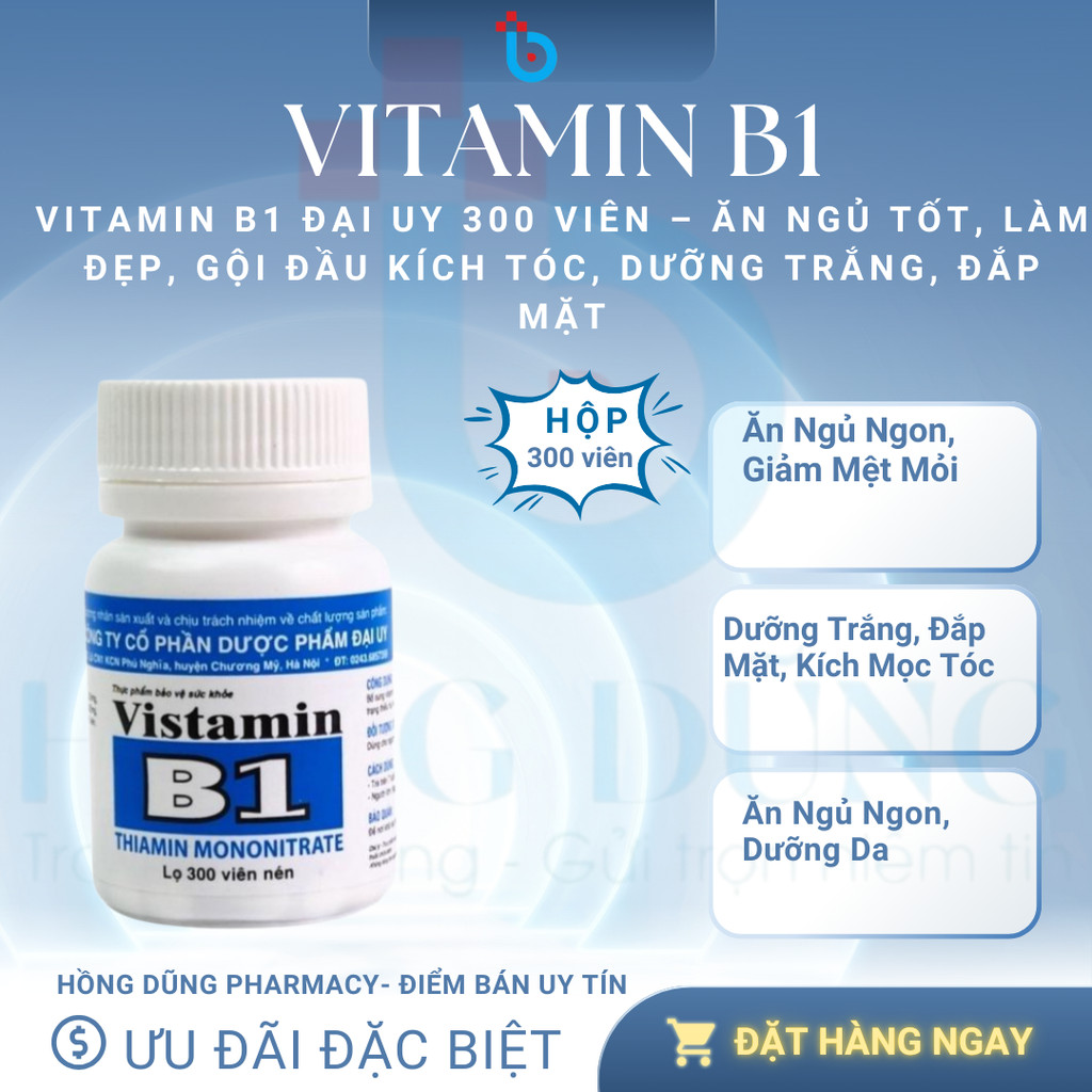 Vitamin B1 Đại Uy 300 Viên – Ăn Ngủ Tốt, Làm Đẹp, Gội Đầu Kích Tóc, Dưỡng Trắng, Đắp Mặt