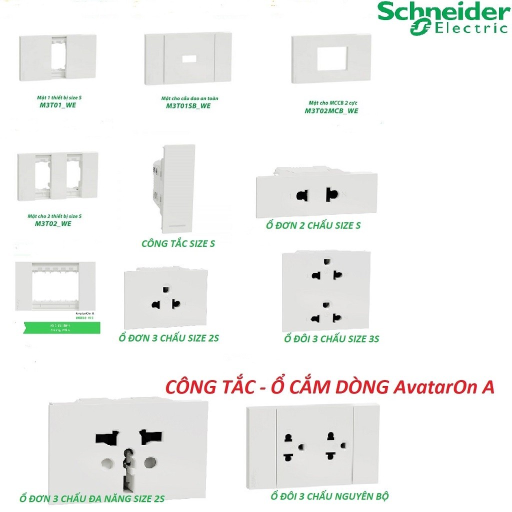 Công tắc , ổ cắm điện âm tường chính hãng Schneider dòng AvatarOn A