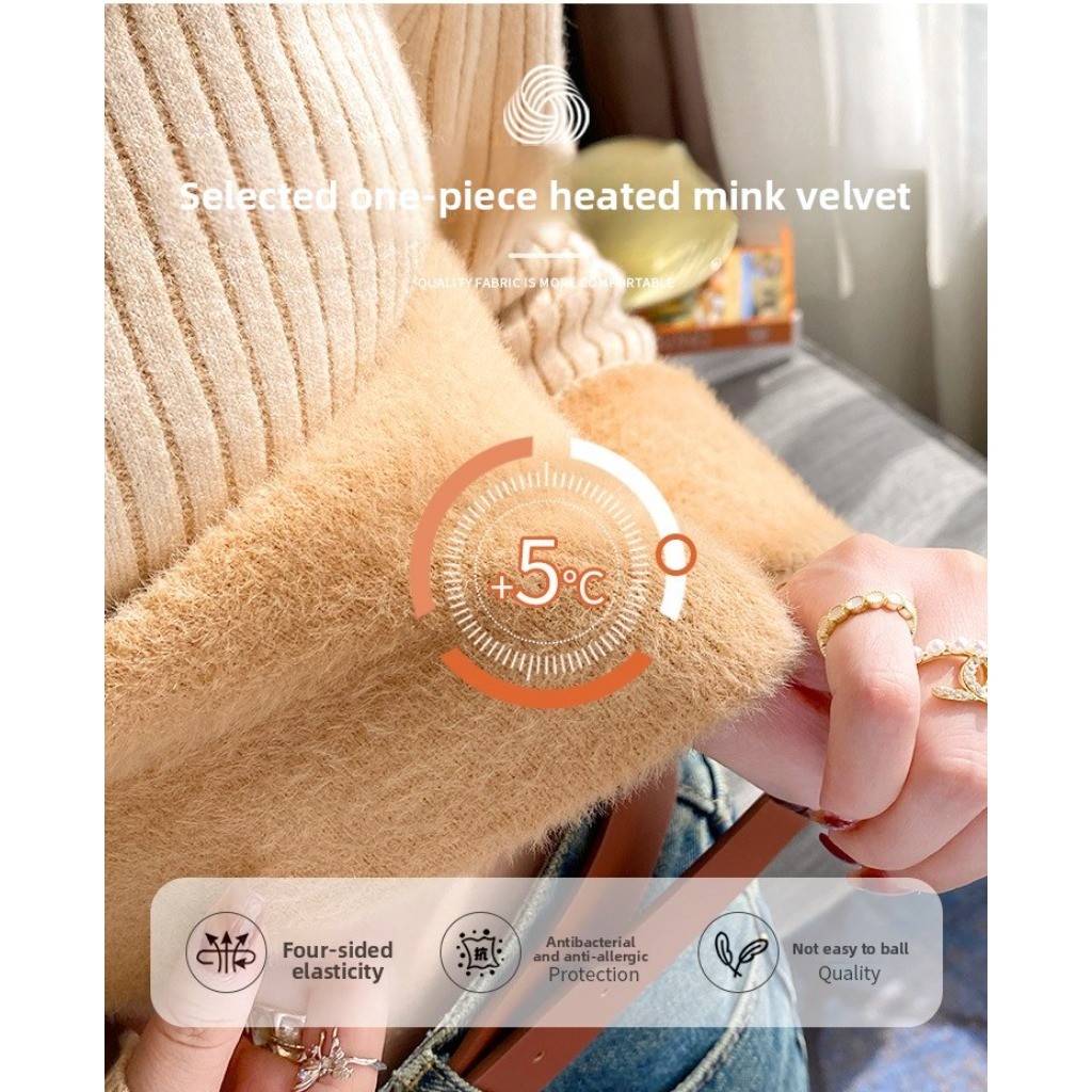 Meet-adm Áo Len Lót Lông Cừu Dày Dặn Cổ Cao Cho Nữ, Áo Len Dệt Kim Thời Trang Mới Thu/đông | BigBuy360 - bigbuy360.vn