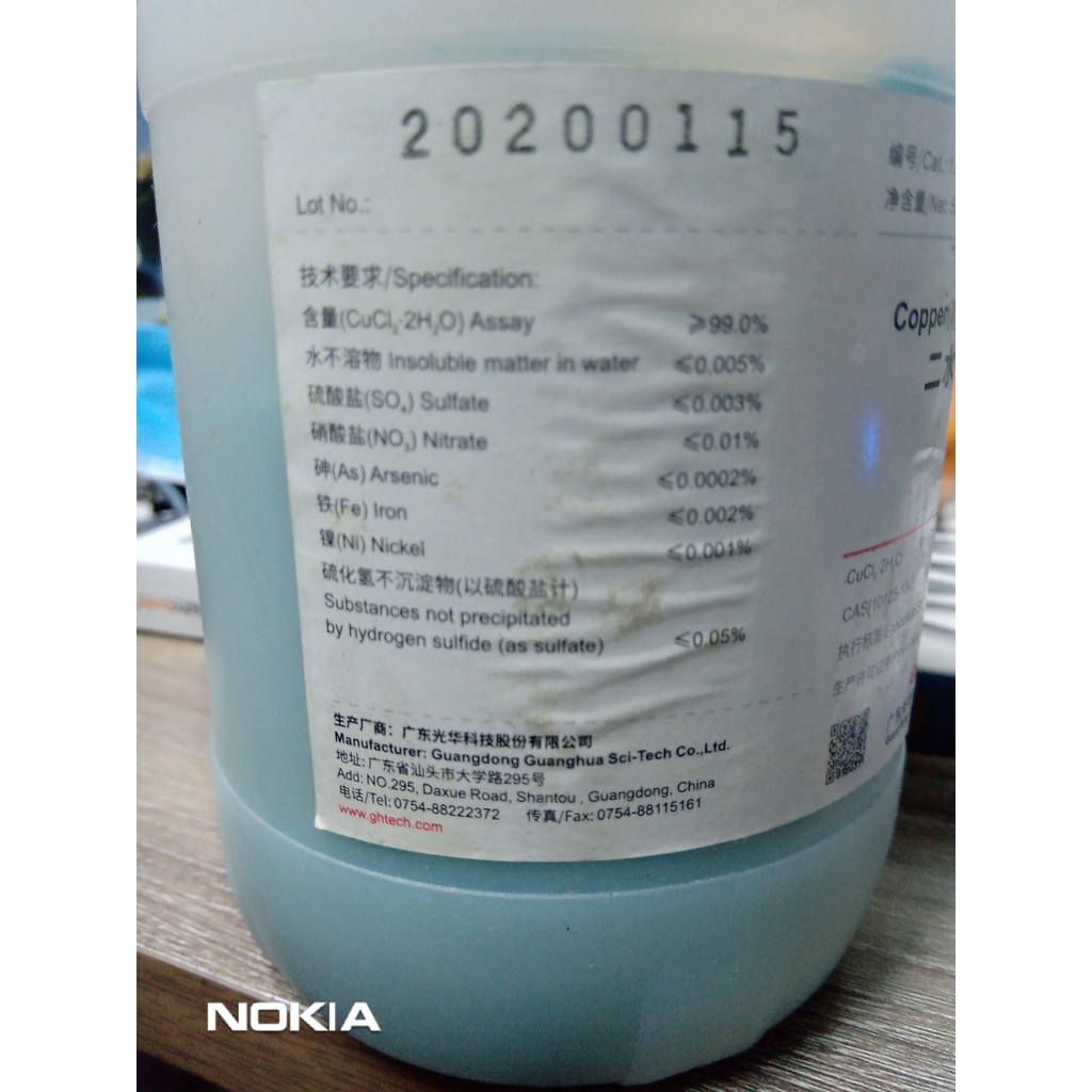 Hóa chất : Copper (II) Chloride dihydrate CuCl2 2H2O 500g T.Quốc