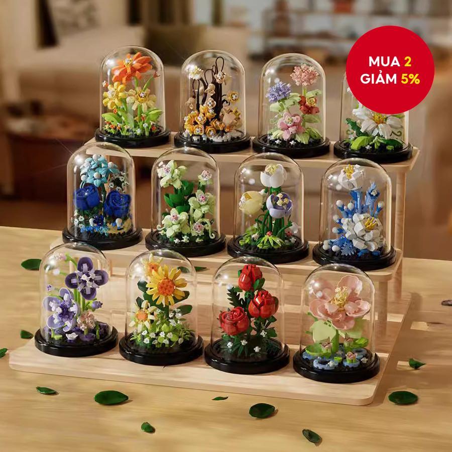 Khối xây dựng hoa Hướng dương Hoa cẩm chướng Hoa dâm bụt Chậu cây Đồ trang trí 7231-7242 có nắp bụi