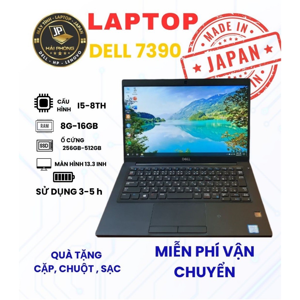 LAPTOP DELL Latitude 7390, i5-8 th  14,1 inch, hàng chính hàng kèm quà tặng, LAPTOP nhập khẩu