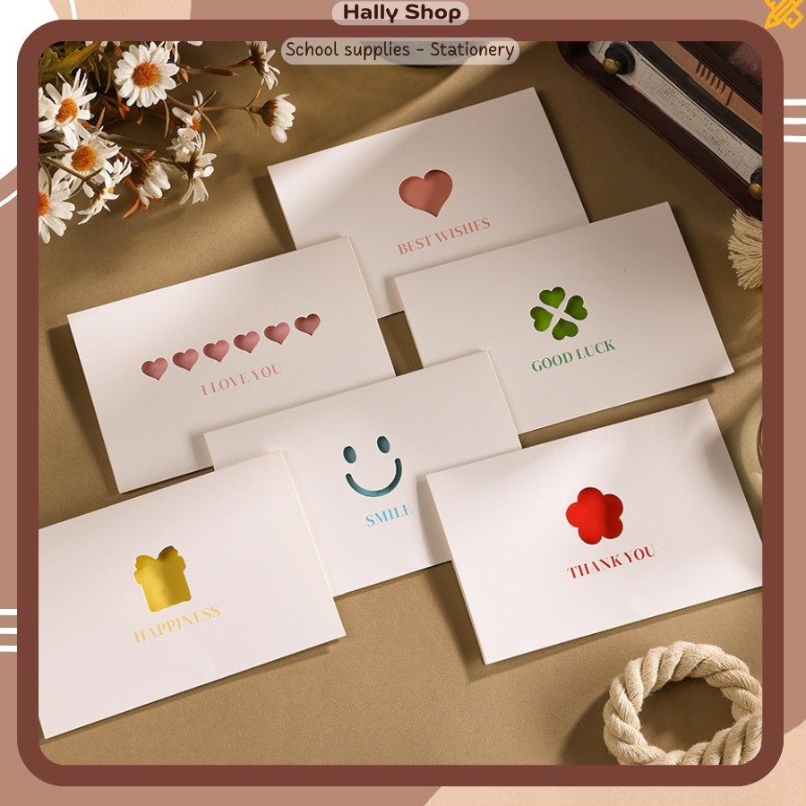 Thiệp Quà Tặng Chúc Mừng Cảm Ơn Họa Tiết Basic Kèm Lời Chúc Dễ Thương - Hally Shop