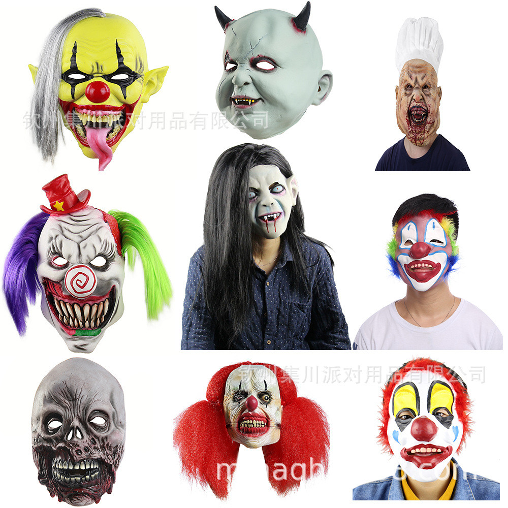 Mặt nạ Halloween Kinh Dị Chú Hề Mặt nạ Đáng Sợ Ngộ nghĩnh Ma Đạo Cụ Mặt nạ Cao Su Nam Nữ Demon Zombi