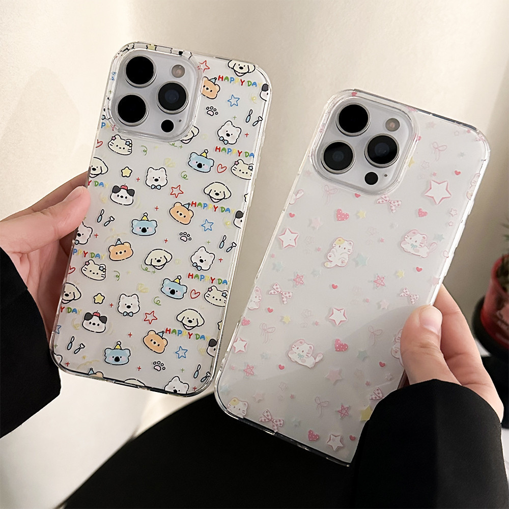 Happy day cute animal double layer IMD case for iPhone 17 11 13 14 15 16 12 Pro Max 17 Pro Max