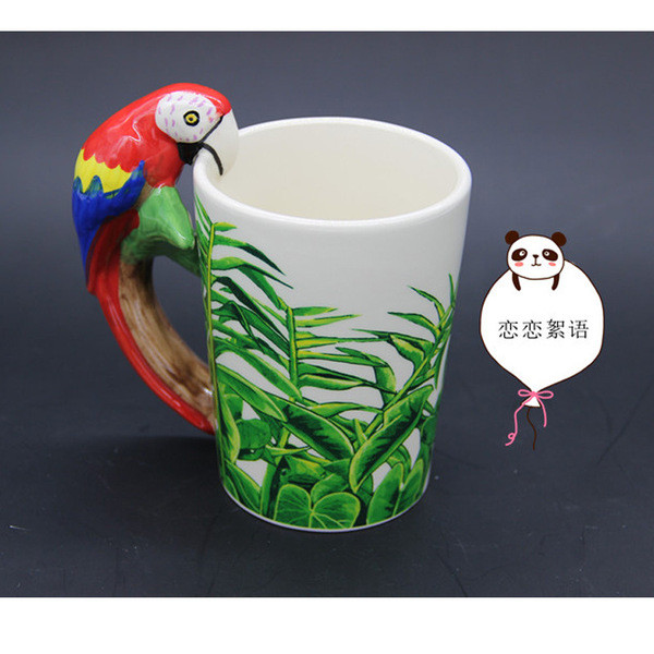 cute ceramic cups gift ceramic cups Cốc Động Vật Vẹt Đỏ Cốc Gốm Uống 3D Stereo Thị Giác Cốc Nước Cốc