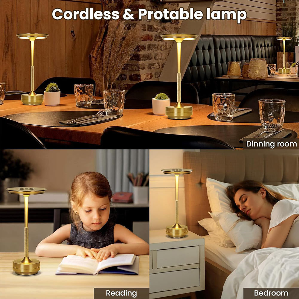 Touch-Controlled LED Table Lamp Desk Lamp Wireless & Portable 3 Color Modes USB Rechargeable Study L