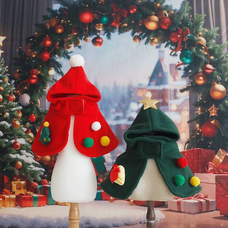 Cat Christmas Shawl Dog Pet Costume Pet Warm Cloak Puppy Hat 56In