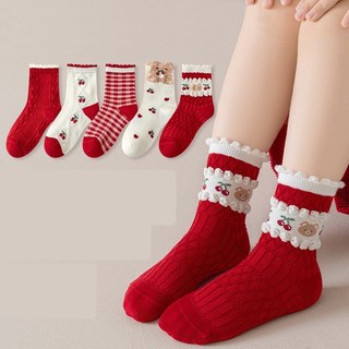 Set 5 đôi Tất Len cao cổ cho bé nhiều hình Tông màu đỏ rực rỡ